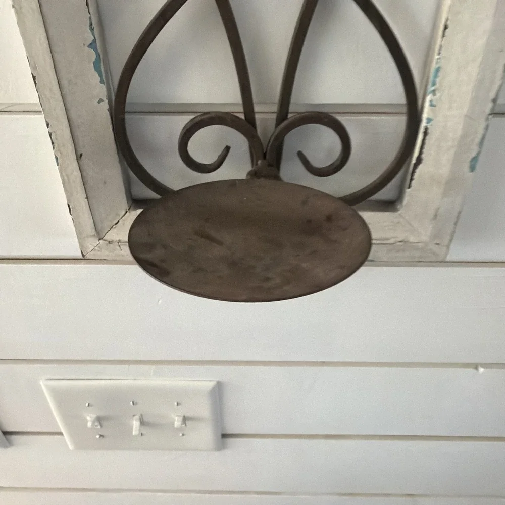 Rustic Farmhouse Wood Frame Wall Decor Metal Scroll Window Candle Or Plant Hold